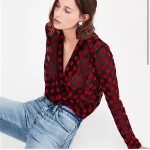 Zara crossover wrap long sleeve polka dot top